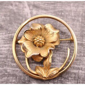 Vintage Signed Giovanni Flower Floral Pin Brooch Jewelry Brushed Finish Fashion